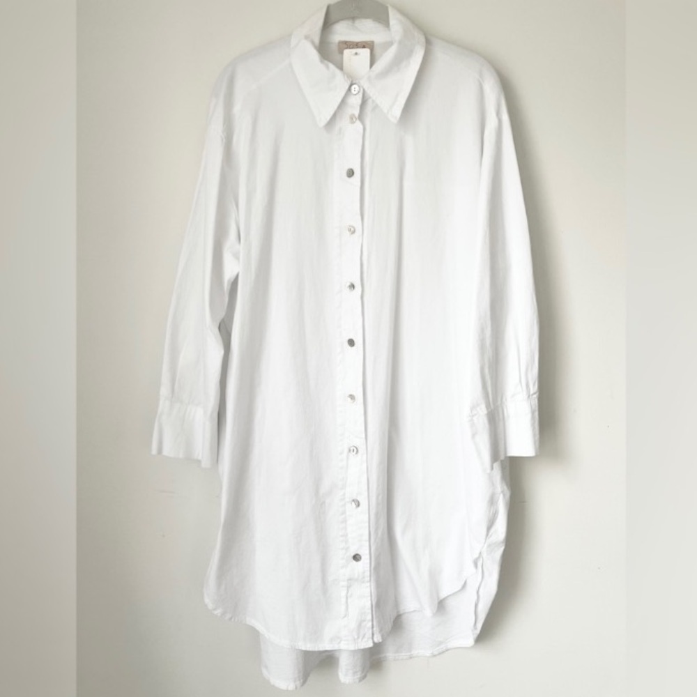 Sofia Dress Women’s Large White Button Up Long Sleeve Shirt Dress Acadamia NWT